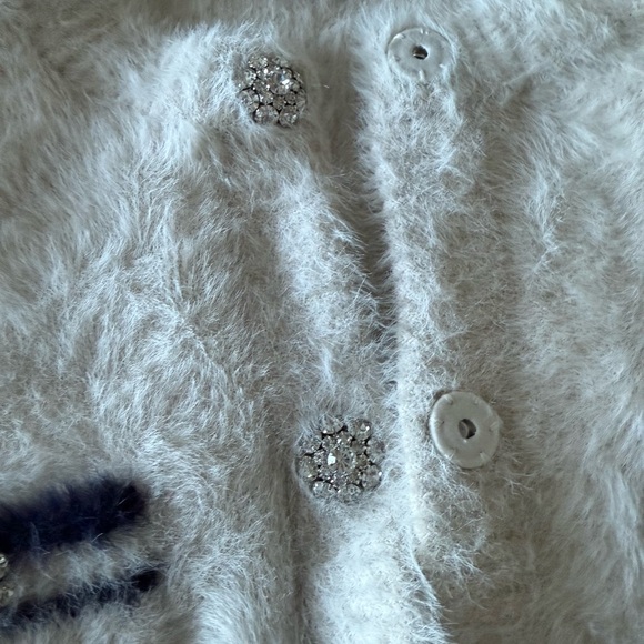 J. Crew White Fuzzy Cardigan with Crystal Accents - Picture 5 of 5